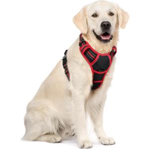 rabbitgoo Dog Harness No Pull with 2 Leash Clips, Adjustable Soft Padded, Reflective Oxford No Choke Pet Vest with Easy Control Handle for Large Dogs, Black & Red, XL