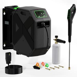 Wall Mounted Pressure Washer, 5200 PSI 3.6 GPM Electric Pressure Washer, Power Washer with 100FT Retractable Hose, GFCI Power Cord, Foam Cannon, 5-Nozzles for Car, Garage, Fence, Patio