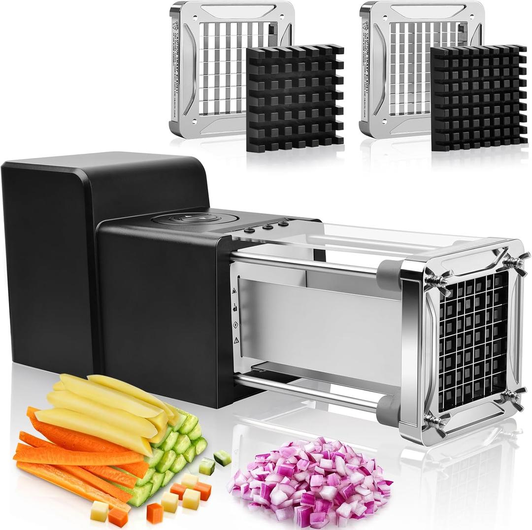 Electric French Fry Cutter, Sopito Stainless Steel Potato Cutter with 1/2-Inch Blade & 3/8-Inch Blade Perfect for Potatoes Carrots Cucumbers