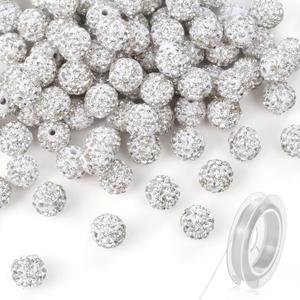 120 Pcs Clay Rhinestone Beads 10mm for Jewelry Making, Bling Sparkle Rhinestone Beads with Elastic String for Bracelet Necklace Earring Jewelry Making (Crystal)