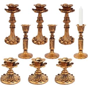 9 Pcs Vintage Candlestick Holders Bronze Floral Decorative Candlesticks Retro Antique Taper Resin Candle Holder for Table Centerpieces Anniversary Wedding Home Fireplace