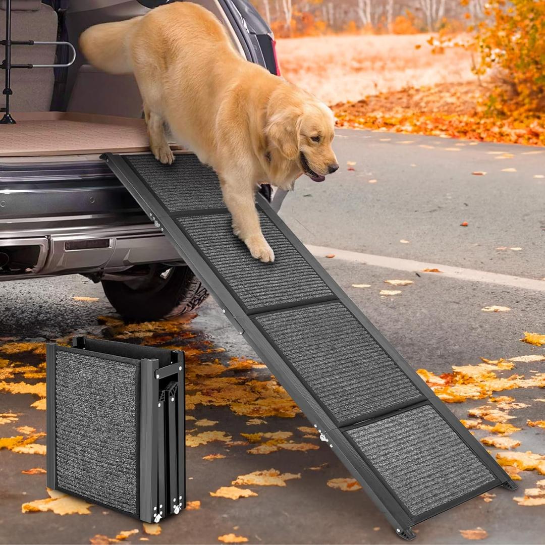 Dog Ramp for Car, 63"x17" Dog Ramps for Large Dogs with Anti-Slip Rug Surface, Folding Dog Ramp Up to 250LBS, Outdoor Dog Ramp for Trucks & SUV