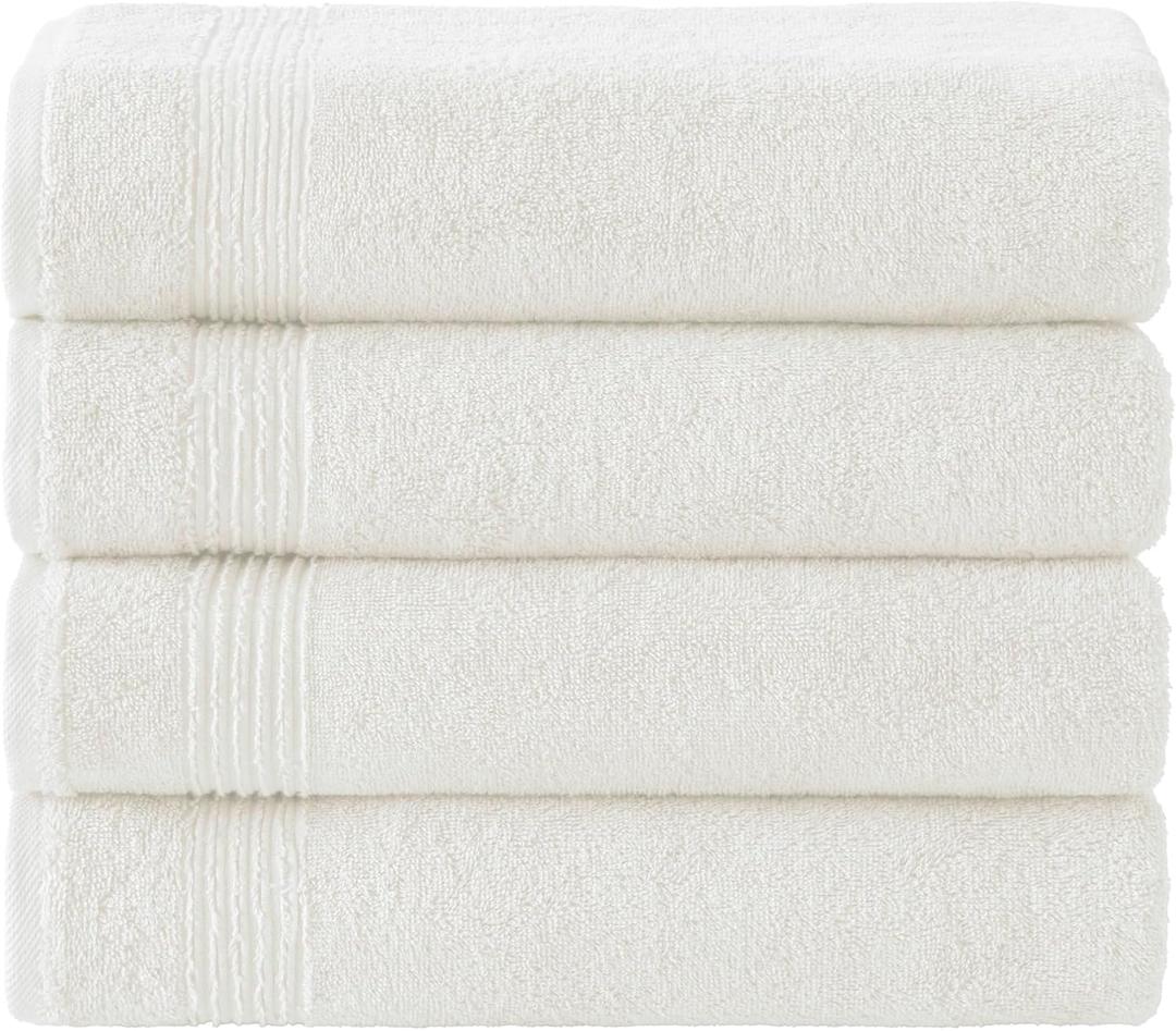 Ozdilek 4-Piece Bath Towels, 27x54, 100% Turkish Cotton, Luxury Quick Dry, Extra Large, Fade-Resistant, Eco-Friendly, Spa Towel, Comfortable (Ivory)