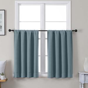 Gwine Stone Blue Short Curtains 36 Inches Long, Small Half Window Curtains Thermal Insulated Room Darkening Blackout Curtain for Bathroom Kitchen Basement Cabinet RV, 2 Panels, Each 40Wx36L