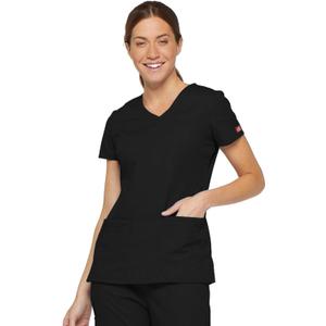 Dickies Scrubs Top for Women, V-Neck Womens Scrub Tops, Contemporary Fit with 4 Pockets - 85906 (Large, Black)