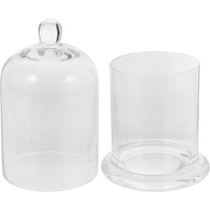 Cabilock Glass Candle Holder Set, Small Clear Wedding Wax Cup with Cloche Dome Cover, Household Tealight Candle Cup for Banquet Home Decoration, 6.69X3.93X3.93 Inch