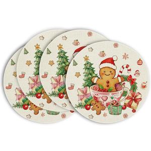 Artoid Mode Gingerbread Gifts Round Winter Placemats Set of 4, 14 Inch Christmas Place Mats for Gift Party Table Dining Decoration