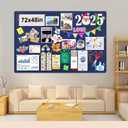 Large Bulletin Board, 72x48 Inches Cork Board Alternative, Large Felt Board Decorative Pin Board for Wall, Foldable Photo Board Self-Adhesive Vision Board with 36 Pushpins Dark Blue, Extra Large