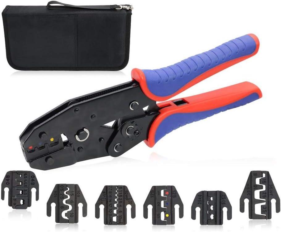 HKS Ratcheting Crimping Tool Set 8 PCS - Quick Exchange Jaw for Heat Shrink Terminals, Non-Insulated, Open Barrel, Solar Conncetors, Insulated and Non-Insulated Ferrules AWG 20-2