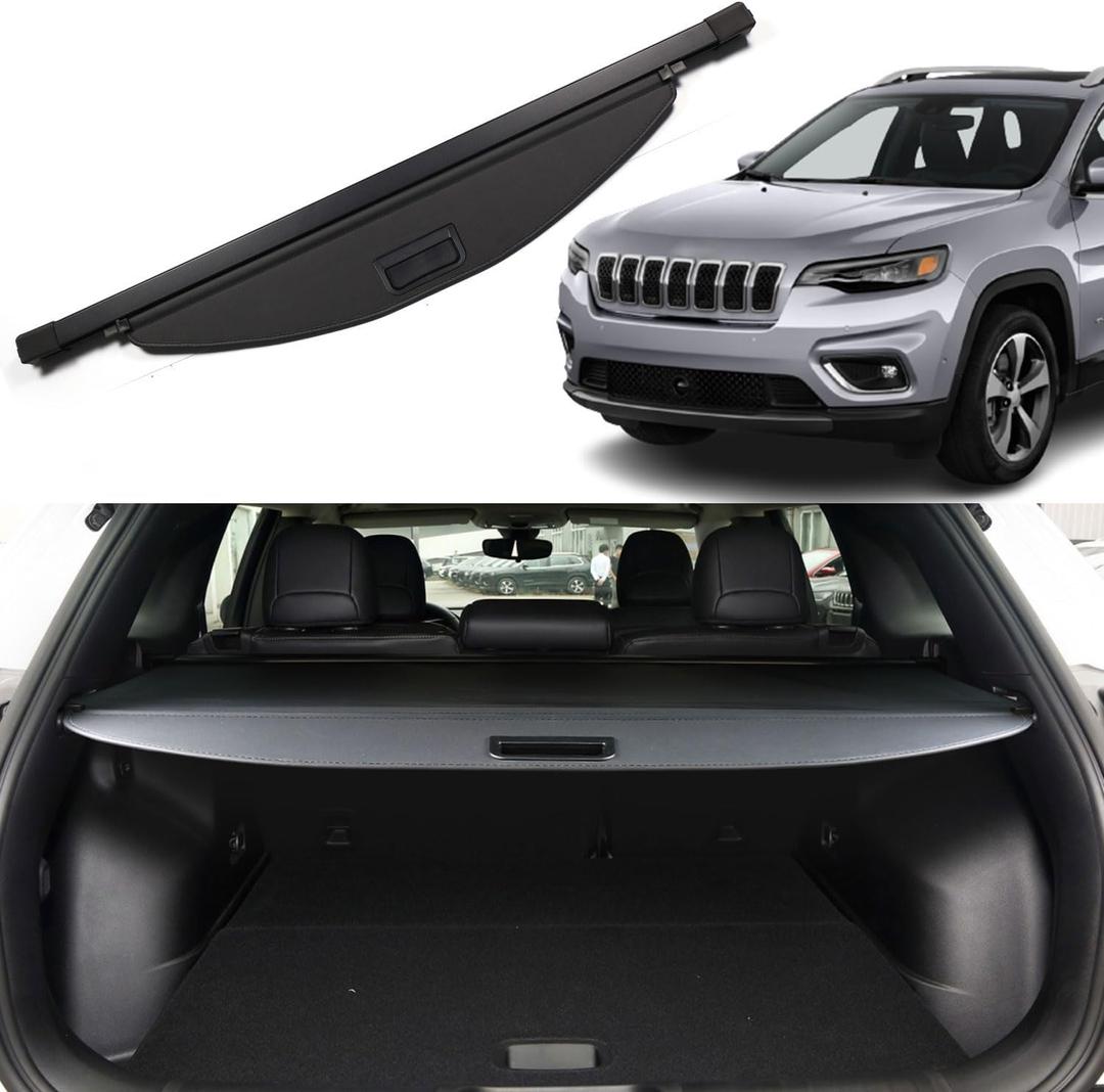 for Jeep Cherokee 2019 Cargo Cover Jeep Cherokee 2020 2021 2022 2023 Accessories Rear Trunk Cover Rear Trunk Security Cover Shielding Shade, Black, (Not Fit for Jeep Grand Cherokee)