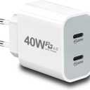 European USB C Charger, 40W PD4.0 European Travel Plug Adapter Dual Type C Fast Charger USA to Europe Plug Adapter for iPhone 17 16 15 14 13 12 11 Plus Pro Max X 8, Galaxy, Android