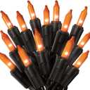 PREXTEX Halloween Lights (20 Feet, 100 Bulbs) - Halloween Party Decorations and Christmas Lights with Black Wire - Holiday Decorations Indoor or Outdoor Incandescent String Light - Orange
