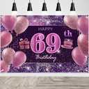 69th Birthday Decorations for Girls Happy Birthday Banner Pink Decorations for A Party Birthday Backdrop for Women