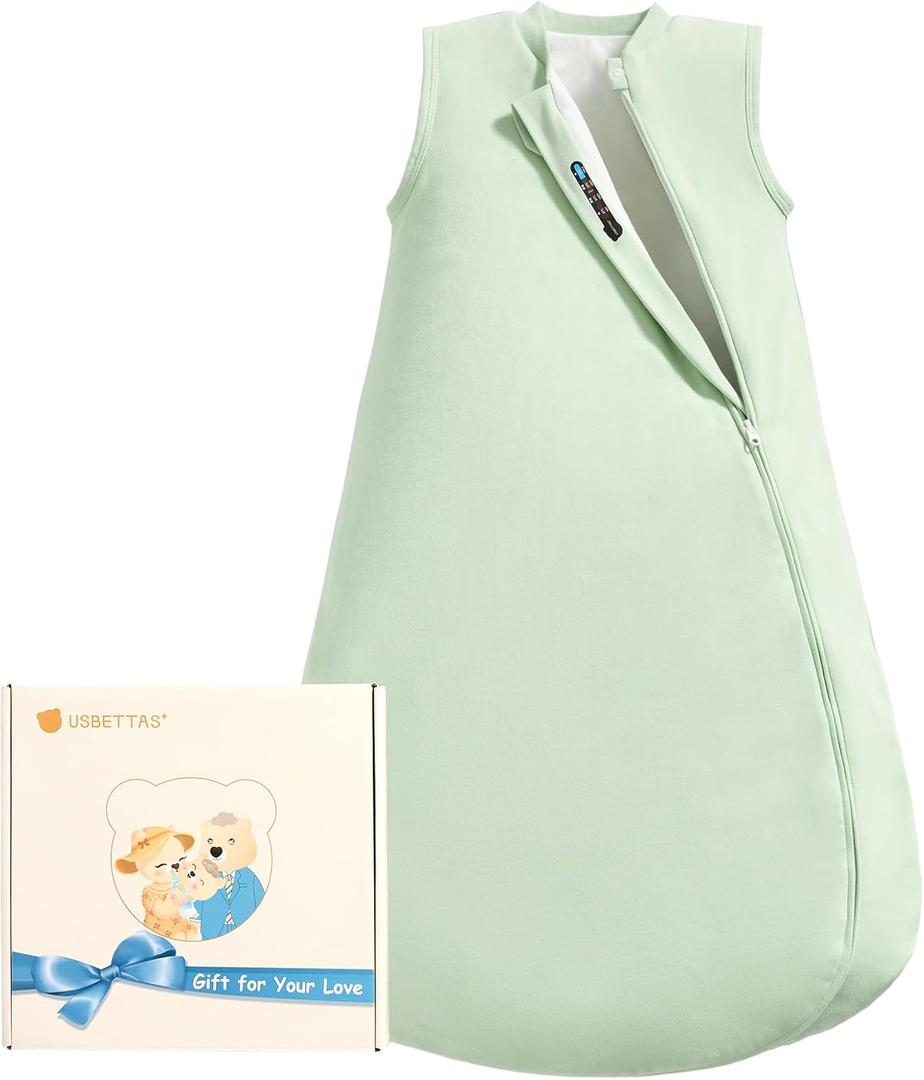 0.5 Tog 1.0 Tog Baby Sleep Sack, Unisex Cotton Toddler Sleeping Sack for Babies, 2-Way Zipper Baby Wearable Blanket (3-6 Months, Light Green)