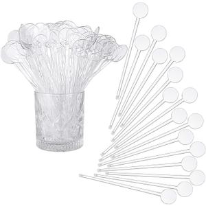 Marsui 240 Pieces 7 Inch Swizzle Sticks for Cocktail Coffee Drink Stirrers Cocktail Stirrers Disposable Stirring Sticks Plastic Disc Top for Mixing Coffee Whiskey Beverage (Clear)