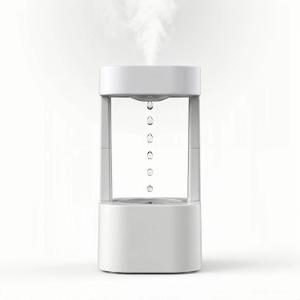 Anti Gravity Humidifier, Levitating Desk Fountain with 7-Color Mood Light & Raindrop Water Effect, 3-in-1 Mini Indoor Water Feature for Home Office Bedroom, White