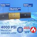 RIDGE WASHER Pressure Washer Hose 100 Feet X 3/8 Inch for Hot and Cold Water, Non Marking Gray Power Washer Hose, M22 14 mm to 3/8 Inch Quick Connect, 4000 PSI