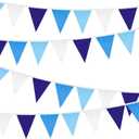 jijAcraft 39Ft Blue Party Banner, 42Pcs Cotton Triangle Flags, Boy Baby Shower Bunting, Nautical Theme Decor Pennant, Royal Blue Party Decoration Banner for Graduation, Birthday, Wedding
