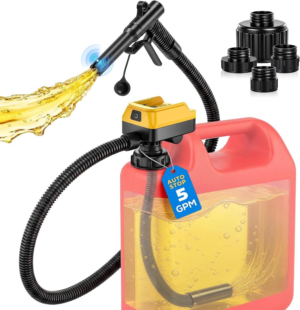 5 GPM Fuel Transfer Pump for DeWalt 20V Battery, 71" Hose Auto-Stop | Gas Can Pump Battery Operated, 31.5" Suction Tube, Auto-Stop Beep 4 Adapters For Gasoline, Kerosene, Lawn Mower, Tool Only