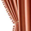 MIULEE Fall Burnt Orange Pom Pom Velvet Curtains for Bedroom/Living Room Darkening Thermal Insulating 63 Inches Long Blackout Curtains with Rod Pocket for Girls Room/Nursery/Home Theater Set of 2
