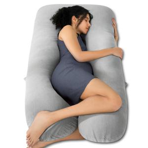 QUEEN ROSE Pregnancy Pillows, Cooling Maternity Pillow for Sleeping, 55in U Shaped Body Pillow for Pregnant Support, with Removable Silky Cover, Gray (Cooling Silky - Grey)