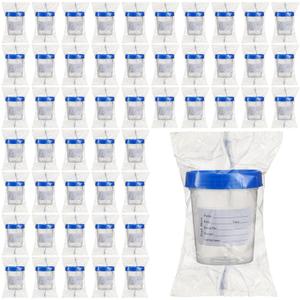 TrelaCo 50 Pieces Specimen Cup with Lid and Label 4oz Disposable Specimen Container Individually Wrapped Screw Cap Leak Resistant Pee Cup for Urine Stool Semen Collection for Sample Testing