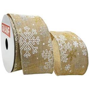 QIANF Glitter Snowflake Faux Jute Burlap Wired Ribbon Christmas Ribbon for Christmas Decoration, Tree Topper Bow Making, Gift Wrapping, Wreath Garland, 2.5" x 10 Yards (Tan)