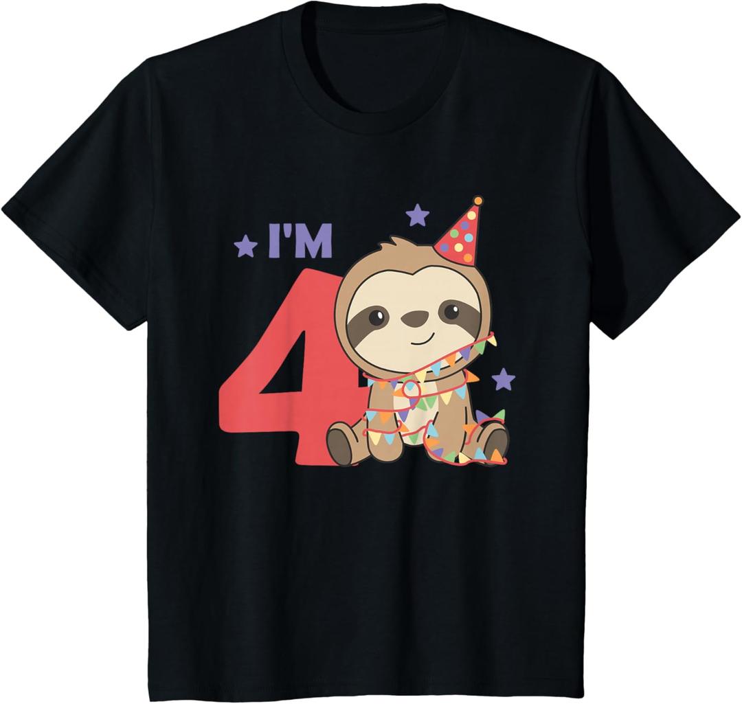 Fourth Birthday Sloth Kids One Birthday Sloth T-Shirt, 4T