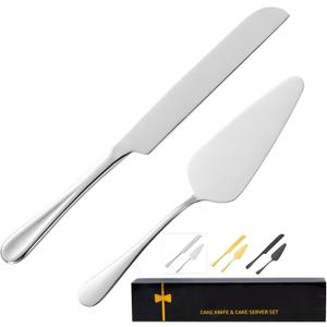 Cake Serving Set, Cake Pie Pastry Servers, Stainless steel Cake Knife and Server Set Perfect For Birthday, Wedding, Parties and Events (Silver)
