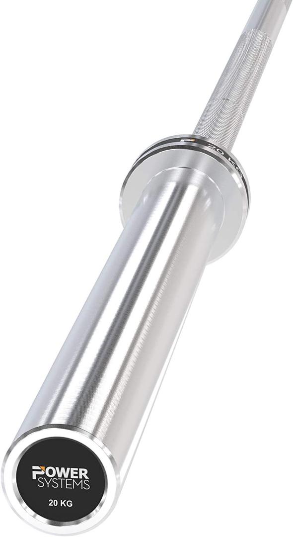 Power Systems 7' Men's Olympic Bar - Weight Lifting and Power Lifting Barbell - 8 Roller Pin Bearings and Stainless Steel Construction