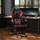 HLDIRECT Gaming Chair with Footrest, Lumbar Support & Headrest, Black&Red, Standard