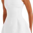 LuFeng Women's Summer Sexy Sleeveless Zipper Mock Neck Slim Fit A-line Mini Dress Bodycon Party Club Dress for Women (White), Size: Large