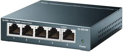 TP-Link TL-SG105, 5 Port Gigabit Unmanaged Ethernet Switch, Network Hub, Ethernet Splitter, Plug & Play, Fanless Metal Design, Shielded Ports, Traffic Optimization,Navy Blue