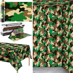 Kochorie Camo Tablecloth Roll 100 Ft X 54 Inch Camouflage Table Cover with Cutter Box Disposable Plastic Camo Table Cover Party Tablecloth Decorations for Camouflage Themed Party Supplies