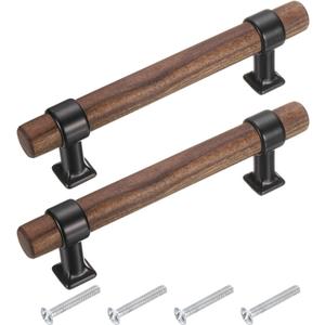 uxcell 2 Pcs Wood Drawer Pulls t Bar 96mm/ 3.8" Hole Center Dresser Drawer Knobs Double Hole Furniture Pull Handles with Screws for Home Kitchen Room, Black