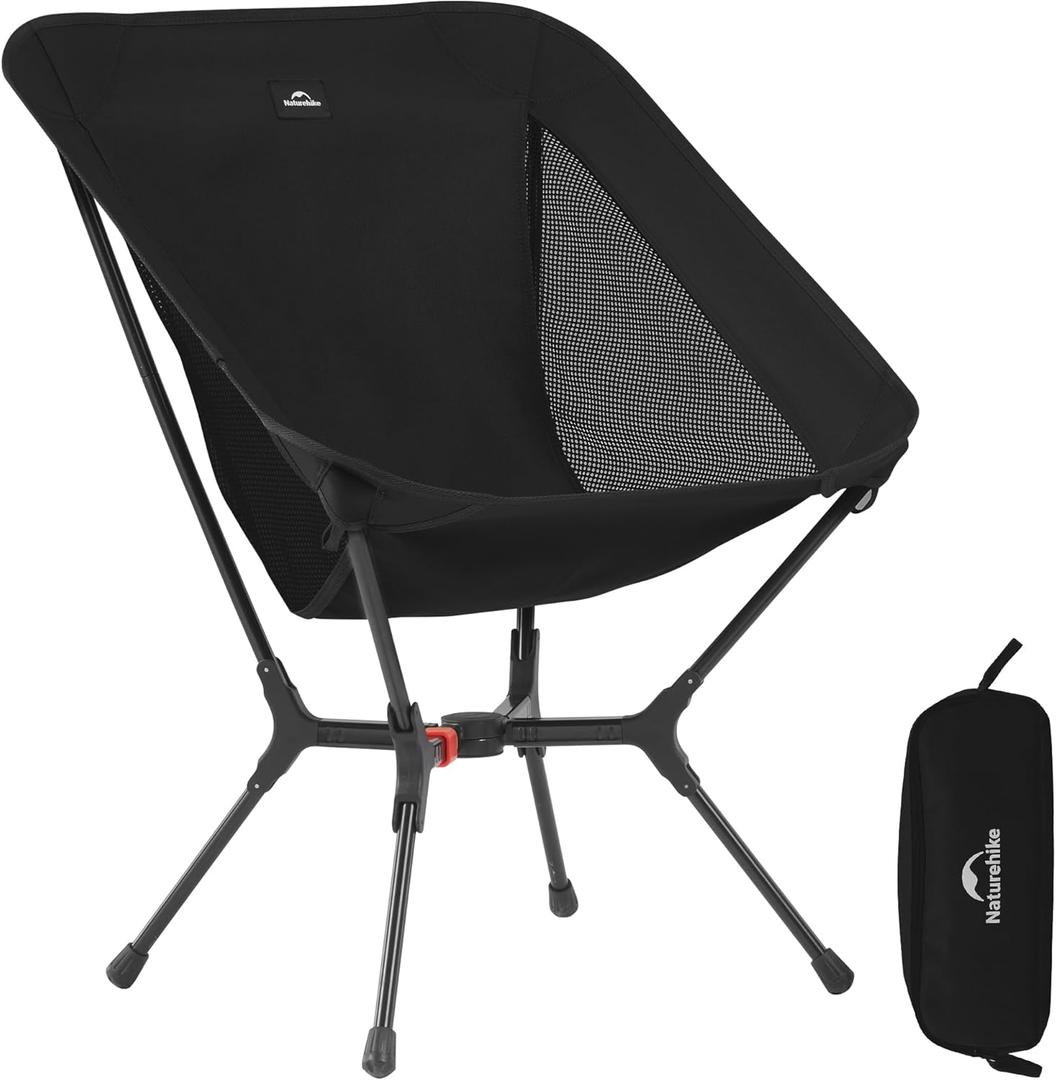 Naturehike YL01 Snap Camping Chair, 1 Second Setup Frame, 441lb Capacity, Portable Backpacking Chair with Storage Bag, Lightweight & Compact Folding Camp Chair for Backpacking Camping Fishing (Black)