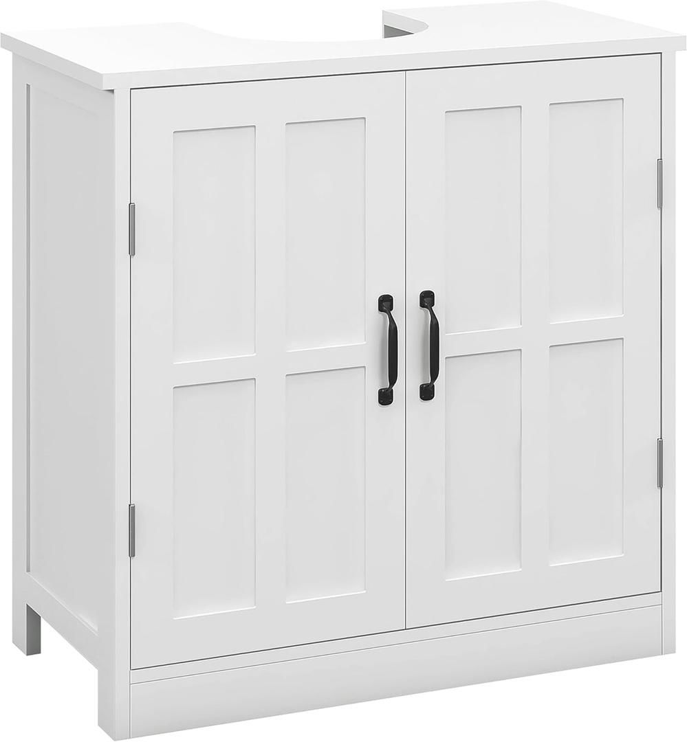 kleankin Pedestal Sink Storage Cabinet, Under Sink Cabinet with 2 Doors and Adjustable Shelf, Bathroom Vanity with U-Shape Cut-Out, White