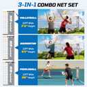 Haokelball Badminton Volleyball Pickleball Net Set, 22FT Portable All-in-One Nets System for Outdoor Beach Indoor with Adjustable Height, Includes Balls Rackets Pump Carry Bag