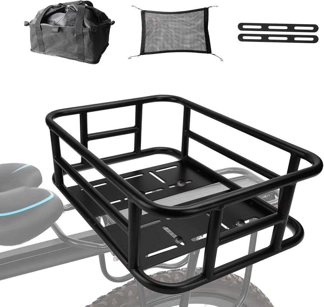 Rear Bike Basket,Bike Basket with Waterproof Liner and Cargo Net,Easy to Install,Maximum Load 100LB,Large Adults Bicycle Baskets Back of E-Bike and Bicycle
