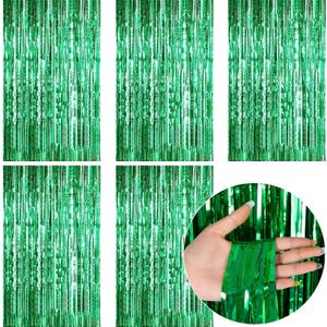 2 x Green Streamers Green Birthday Decorations - Foil Fringe Curtain Backdrop for Dinosaur Birthday Decorations Jungle Party Decorations-5 Packs