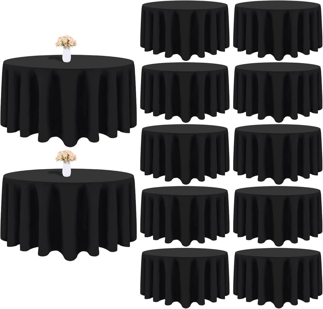 12 Pack Black Round Tablecloth 120 Inch Black Table Cloth Stain and Wrinkle Resistant Reusable and Washable Polyester Fabric Table Covers for Buffet Wedding Party and Banquet