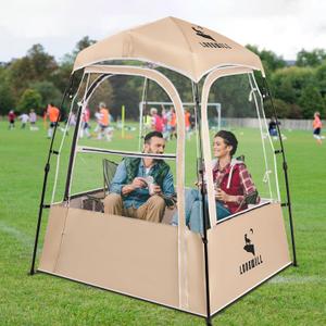 Pod All Weather Sports Tent, Outdoor Pop Up Bubble Clear 540 View Winter Tent for 1-2 Person, Instant Cold Weather Shelter with Rainfly for Soccer, Football, Softball & Other Sports Events (Khaki)