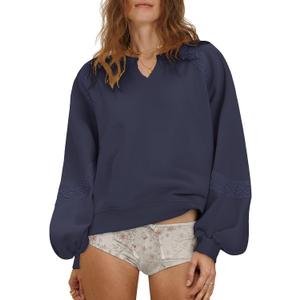 Gacaky Sweatshirt for Women Oversized Fleece Embroidered Crochet Hoodies Cropped Pullover Tops Fall Fashion Outfits Clothes (Small, Navy)