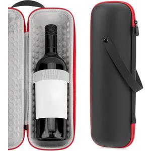 Single Gift Tote Bag, Hard Shell Protector Bags Insulated Cooler Bag Champagne Bottle Gift Box Portable Carrier for Travel, Picnic, Beach, BYOB Restaurant (Black)