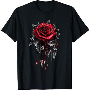 Red Melting Rose Flower Botanist Garden Flower Red Rose T-Shirt, XL, Black