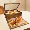 Large Acacia Wooden Bread Box for Kitchen Counter Bread Cutting Board with Crumb Tray Bread Storage Container Farmhouse Bread Box for Your House (Acacia Wooden, Long 14.5 Inch)