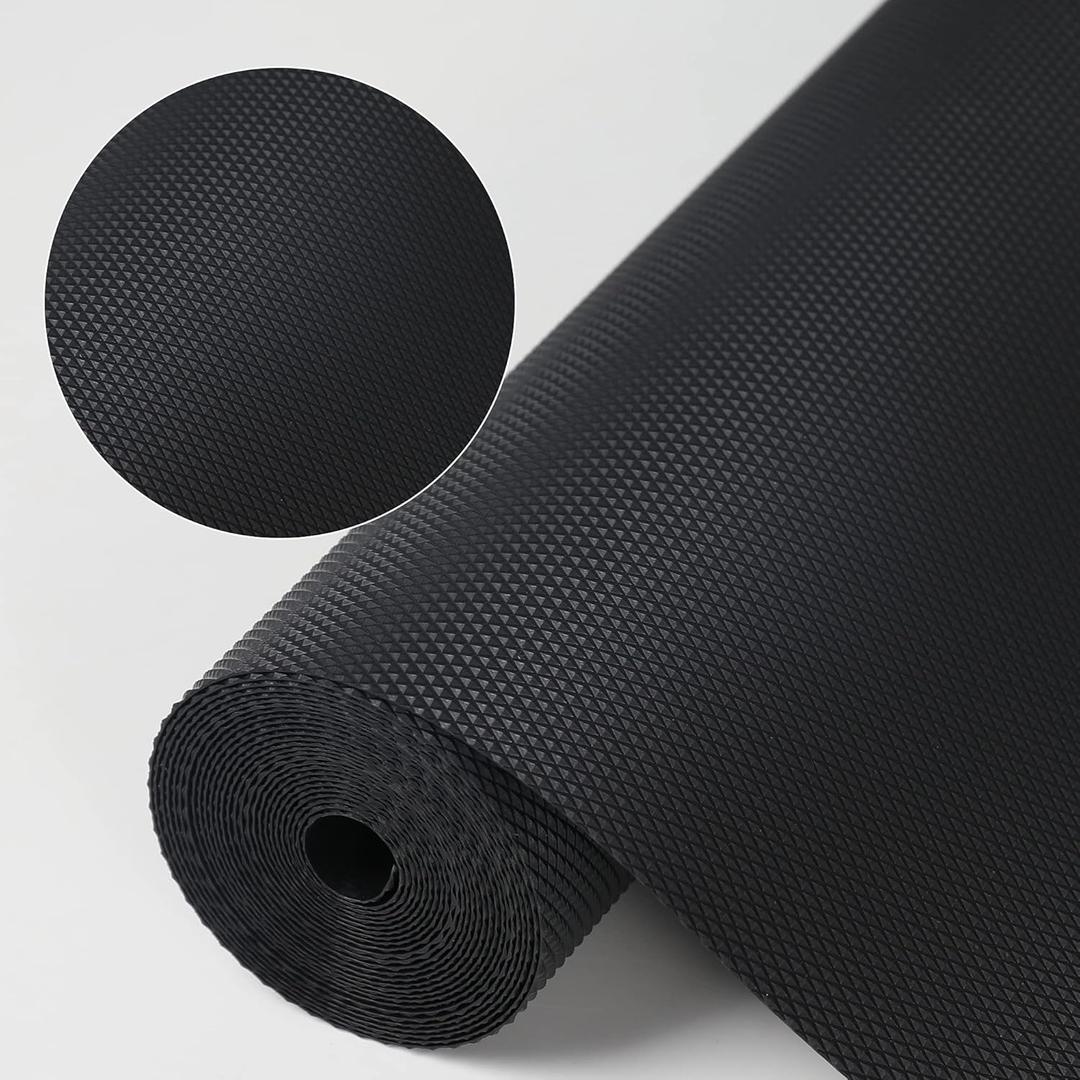 Kitchen Shelf Liner Drawer Liners, Non-Adhesive Refrigerator Liners Waterproof Fridge Mats with Strong Durable Kitchen Cabinets Mat for Drawers, Shelves, Pantry Black (11.8"W x 118.1"L)