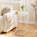 Easy Paws Small C Shaped Table for Sofa,Glass Couch Sofa Tray Snack Table for Living Room, Bedroom,TV Tray Table for Small Space,Accent Coffee Table,Nightstand with Metal Frame(White)