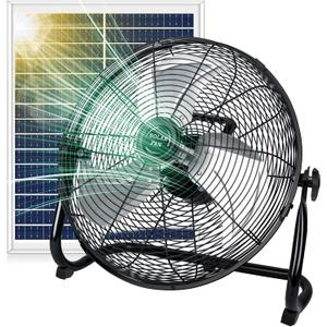 DBF 16" Solar Powered Fan - 20000mAh Rechargeable Outdoor Floor Fan with 30W Solar Panel, 12 Speeds, Tilt Head, High Velocity Cordless Portable Industrial Fans for Home Camping Garage Outage, 16 IN - Button-Black