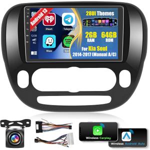 Car Radio for Kia Soul 2014 2015 2016 2017 (Manual A/C): [2G+64G] 9 inch Car Stereo with Wireless Carplay Android Auto, Touch Screen Upgrade for Kia Soul with GPS Bluetooth WiFi SWC FM RDS